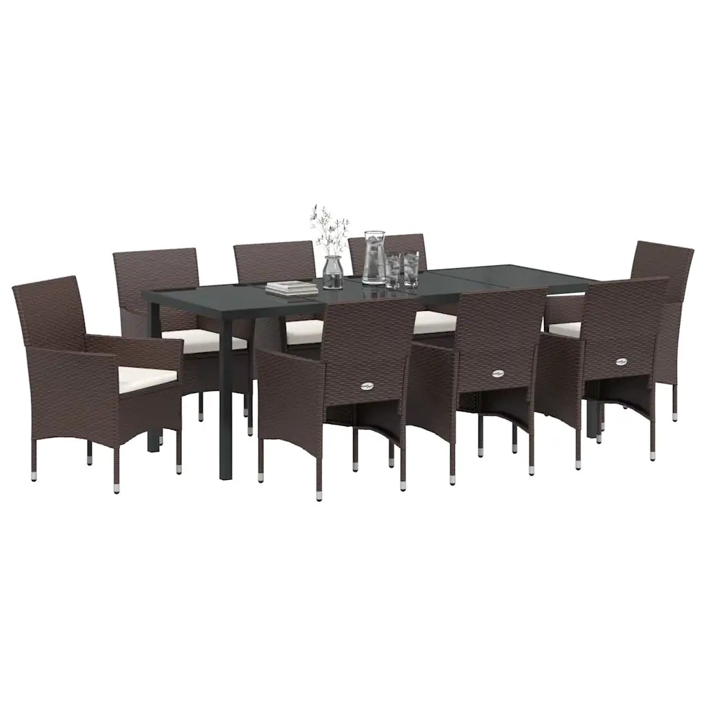 Set da Pranzo per Giardino con cuscino 9 pcs Marrone polyrattan 3379750