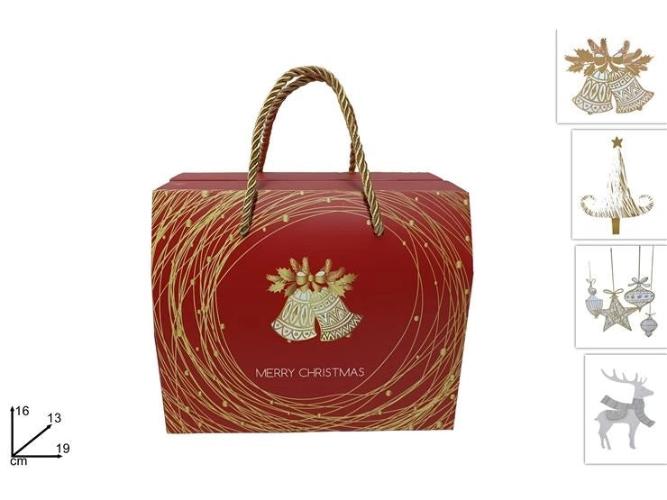 Scatola Regalo Natalizio Natale Rossa con Decoro Oro 19 x 16 x 13 cm