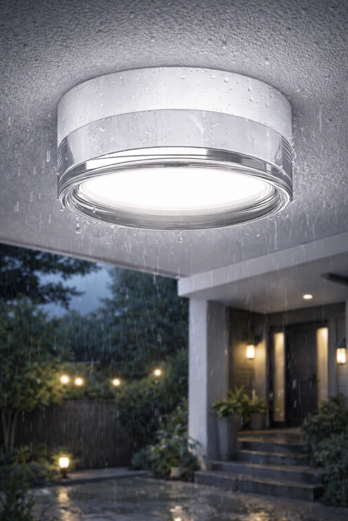 Plafoniera LED da Esterno IP65 9W 960LM Tonda Bianca CCT Switch 2800K 4000K 6000K Lampada Soffitto o Parete per Balcone Terrazzo Bagno Ingresso