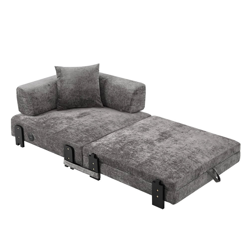 Divano Letto Pieghevole con Funzione Sleep, Porta USB/Type C e Contenitore ¨C Xylo ¨C Beige/Grigio Scuro