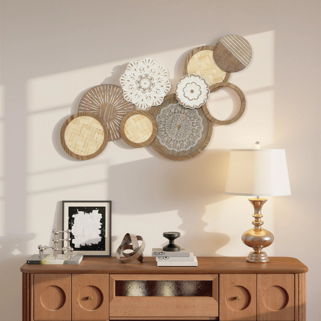 Scultura murale in legno ¨C Xylo ¨C Decorazione parete design multidisco 83,8x44,5cm legno naturale