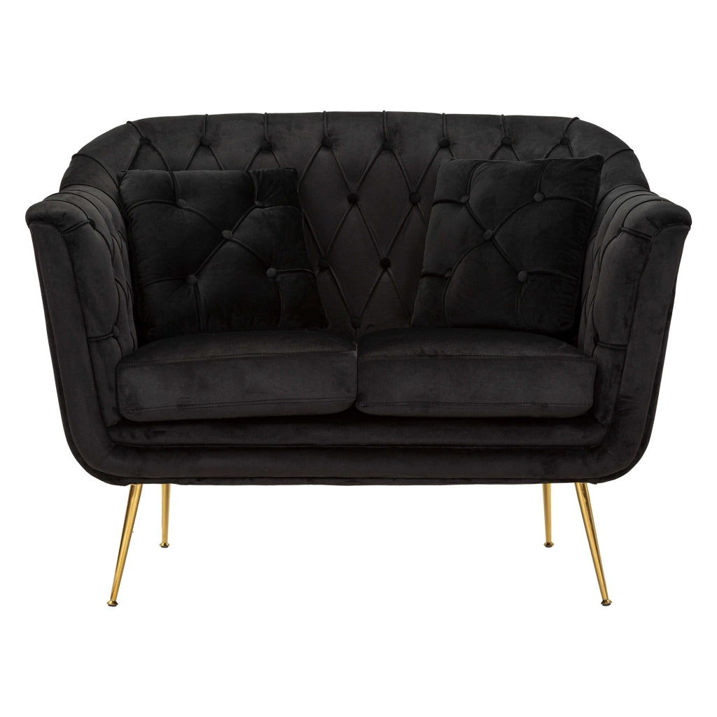 Diskit, Divano Fisso 2 Posti Effetto Velluto Trapuntato, 130x83x91h cm Nero