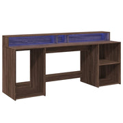 Scrivania da ufficio postazione di lavoro mobile per computer zona studio con luci a LED legno ingegnerizzato di rovere marrone 02_0023790