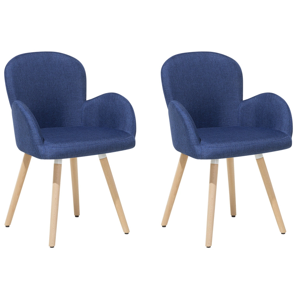 Set di 2 sedie da pranzo rivestimento in tessuto blu gambe in legno chiaro stile moderno eclettico