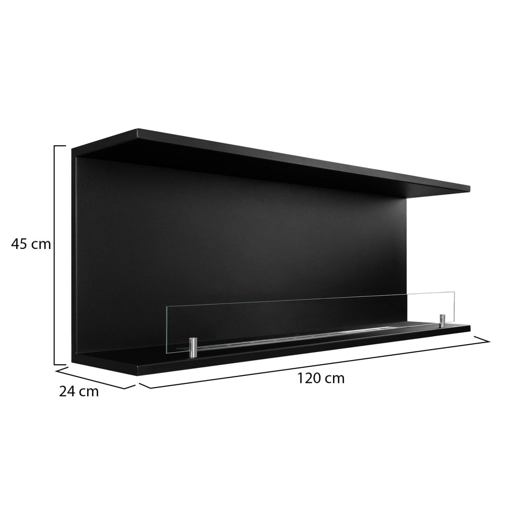 Caminetto Pertosa, Camino a Bioetanolo Capacità 1.25 lt, 120x24x45h cm Nero
