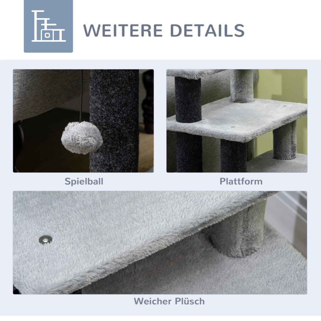 SCALETTA PER GATTI regolabile 3/4 gradini 60x40x66 cm grigio in pannello di legno
