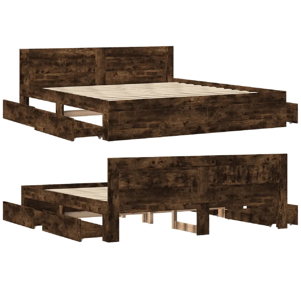 Giroletto con Testiera Rovere Fumo 200x200 cm Legno Multistrato