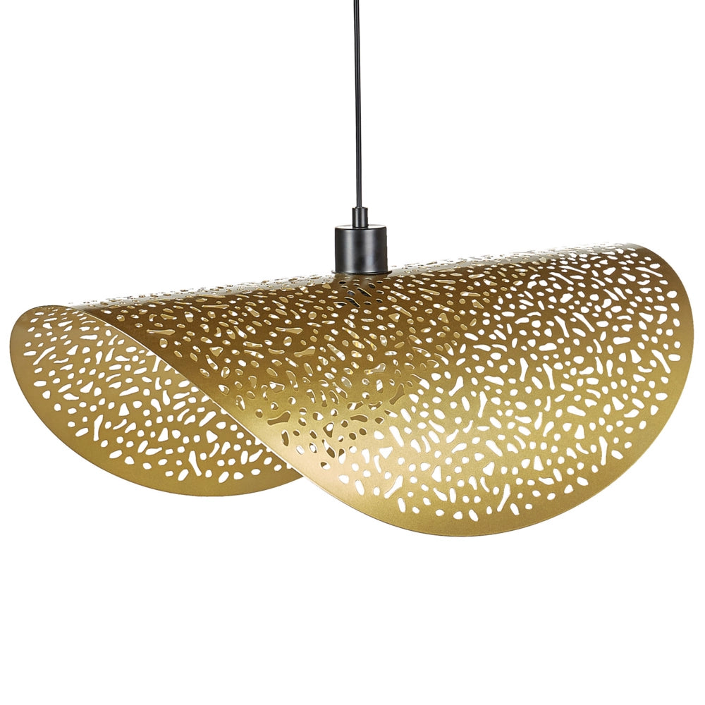 Lampadario con paralume metallico in ferro dorato per illuminazione a sospensione