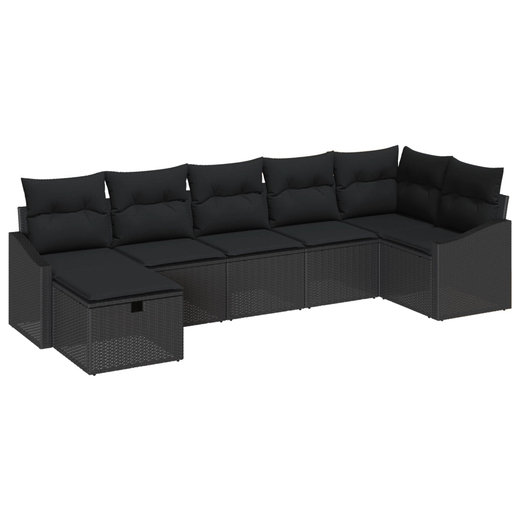 Set Divano Giardino 7 Pezzi con Cuscini Nero Polyrattan