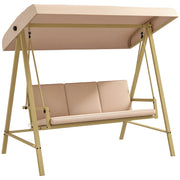 Dondolo 3 Posti con Tettuccio Inclinabile e Cuscini ¨C Zephmum ¨C Acciaio e Textilene, Beige e Marrone, 200x125x175 cm