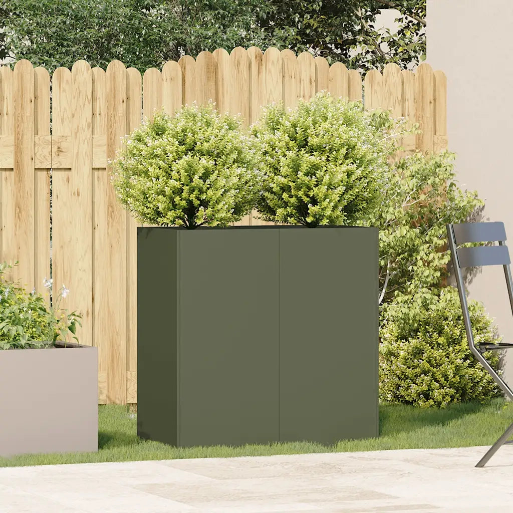 Fioriera-Vaso-Contenitore per Piante Verde Oliva 80x40x80 cm in Acciaio Laminato a Freddo