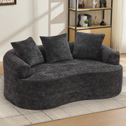 Divano 2 Posti Curvo in Velluto con Cuscini ¨C MINIMAL ¨C Beige/Grigio