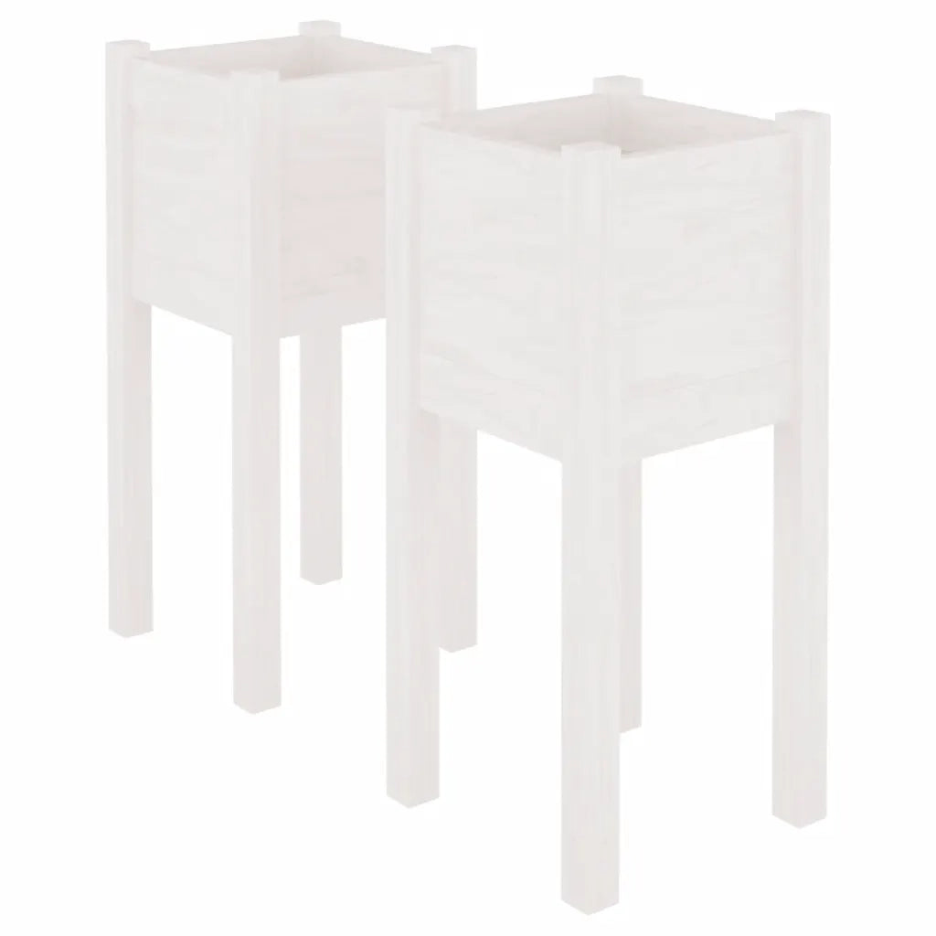 Fioriere da Giardino 2 pz Bianche 31x31x70 cm in Legno di Pino 810782