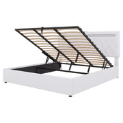 Letto Contenitore 180x200 cm; Letto Matrimoniale; USB; LED; in Lino e MDF; Bianco