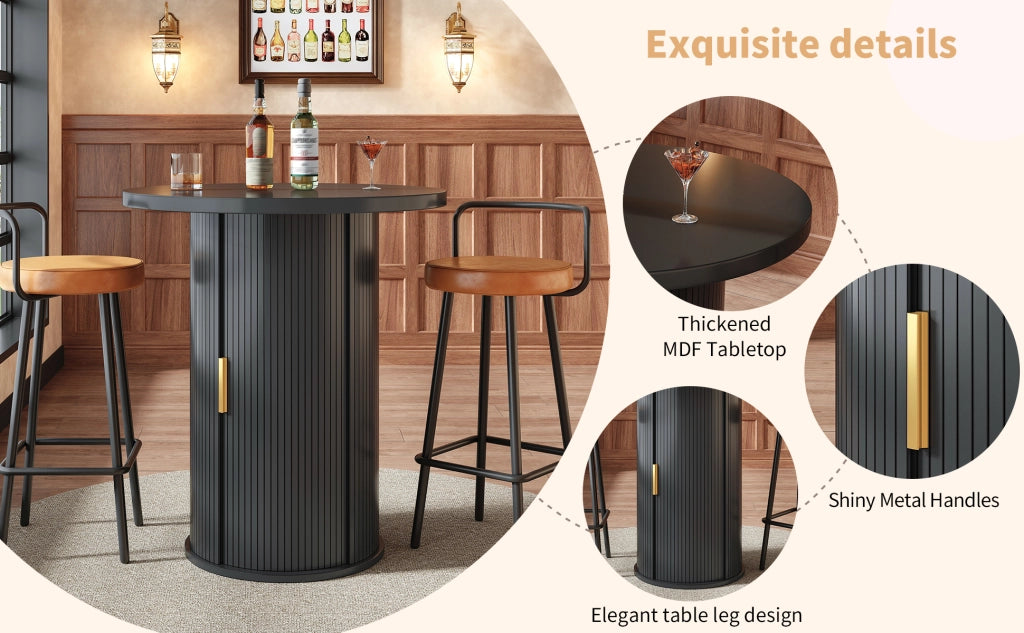 Tavolo Alto Rotondo con Sgabelli ¨C MINIMAL ¨C Legno, MDF, con Vano Contenitore