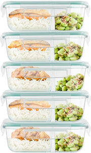 Contenitori per la preparazione delle pasti 5 pezzi - in vetro - resistenti alle cadute - di alta qualità alimentare - BPA libero - resistenti a microonde/ congelatore/lavastoviglie - scatola per il pranzo