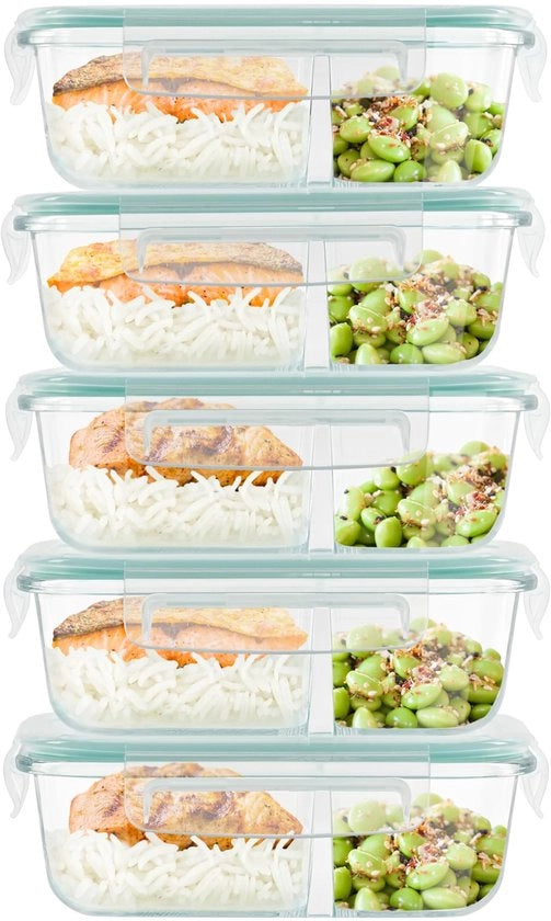 Contenitori per la preparazione delle pasti 5 pezzi - in vetro - resistenti alle cadute - di alta qualità alimentare - BPA libero - resistenti a microonde/ congelatore/lavastoviglie - scatola per il pranzo