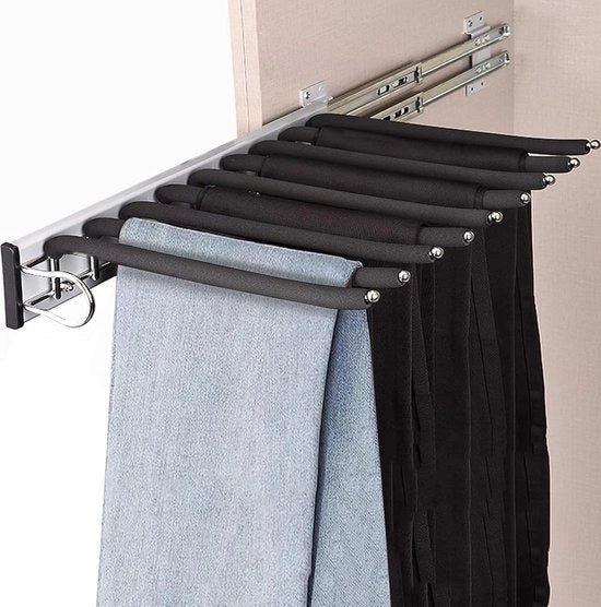 Uttreccia, estensibile, appendiabiti, spazia risparmiante, attaccapanni, estensibile con flocking antiscivolo per 9 pantaloni, acciaio inossidabile, appendiabiti per armadio, 46 cm (sinistro)