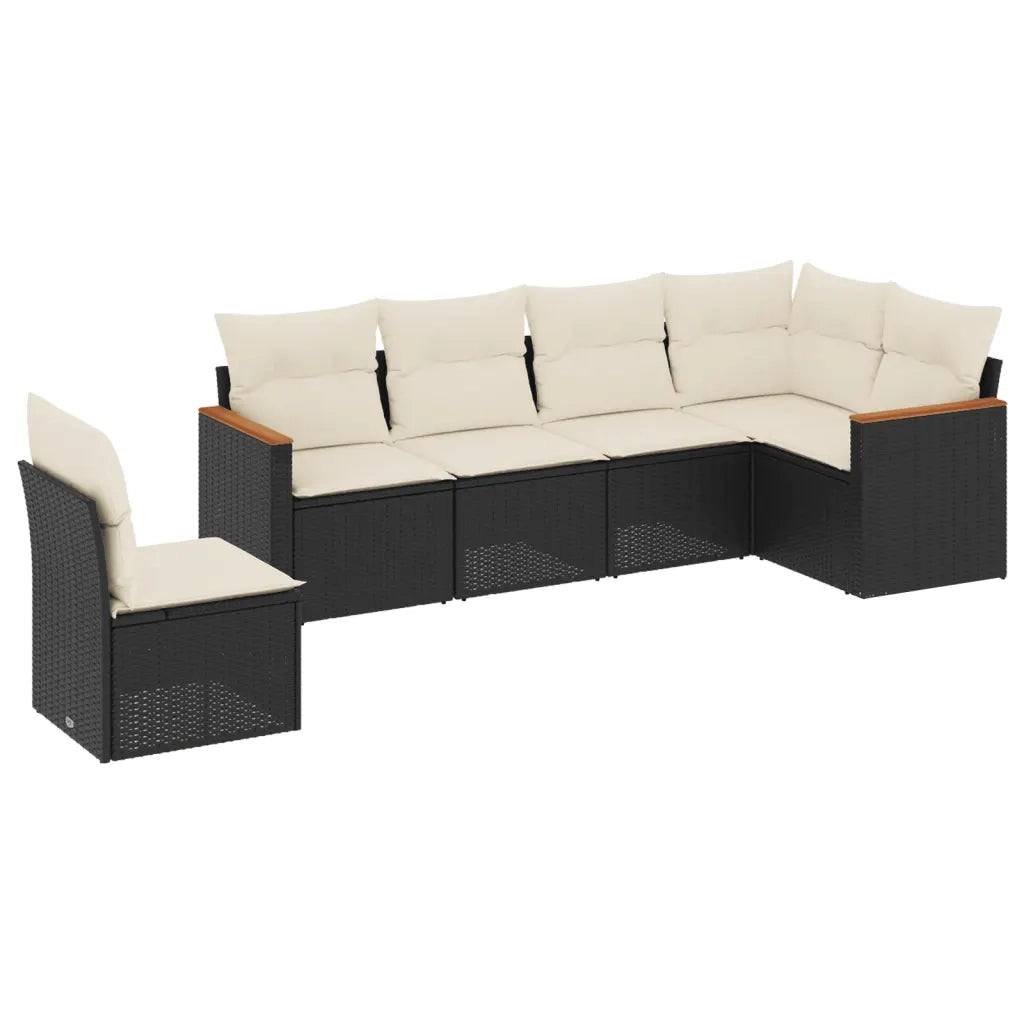 Set Divano da Giardino 6 pz con Cuscini Nero in Polyrattancod mxl 88537