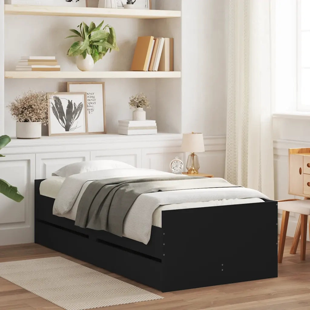 Giroletto con Cassetti-Struttura Letto con contenitore Nero 90x190 cm 298388