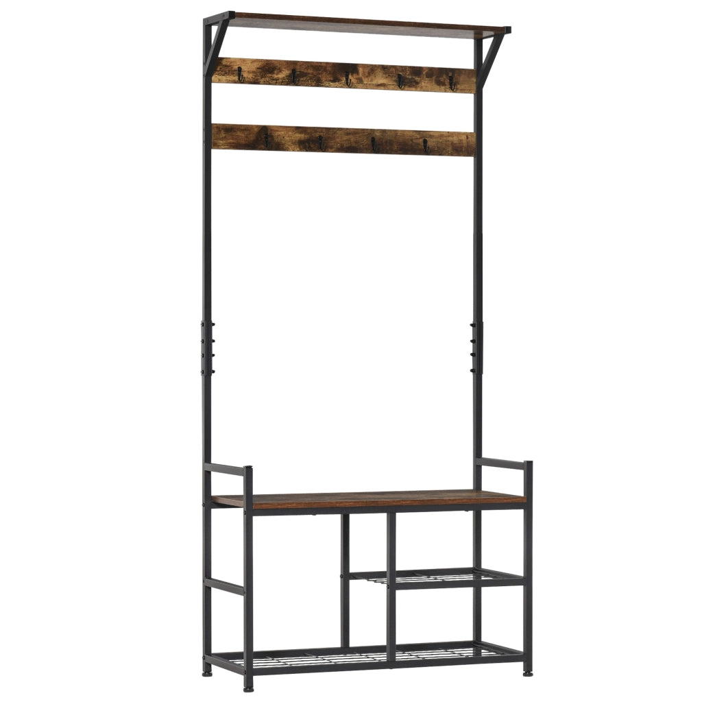 Appendiabiti con scaffali e ganci ¨C zephmum ¨C 84x34,5x180 cm colore nero marrone stile industriale