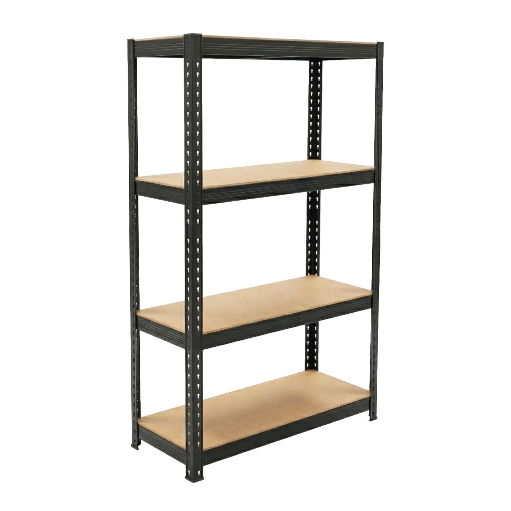 Brace 75 - Scaffale in metallo 150x73x30 cm 4 ripiani carico max 700 Kg Scaffalatura per Garage in Metallo e MDF Nero