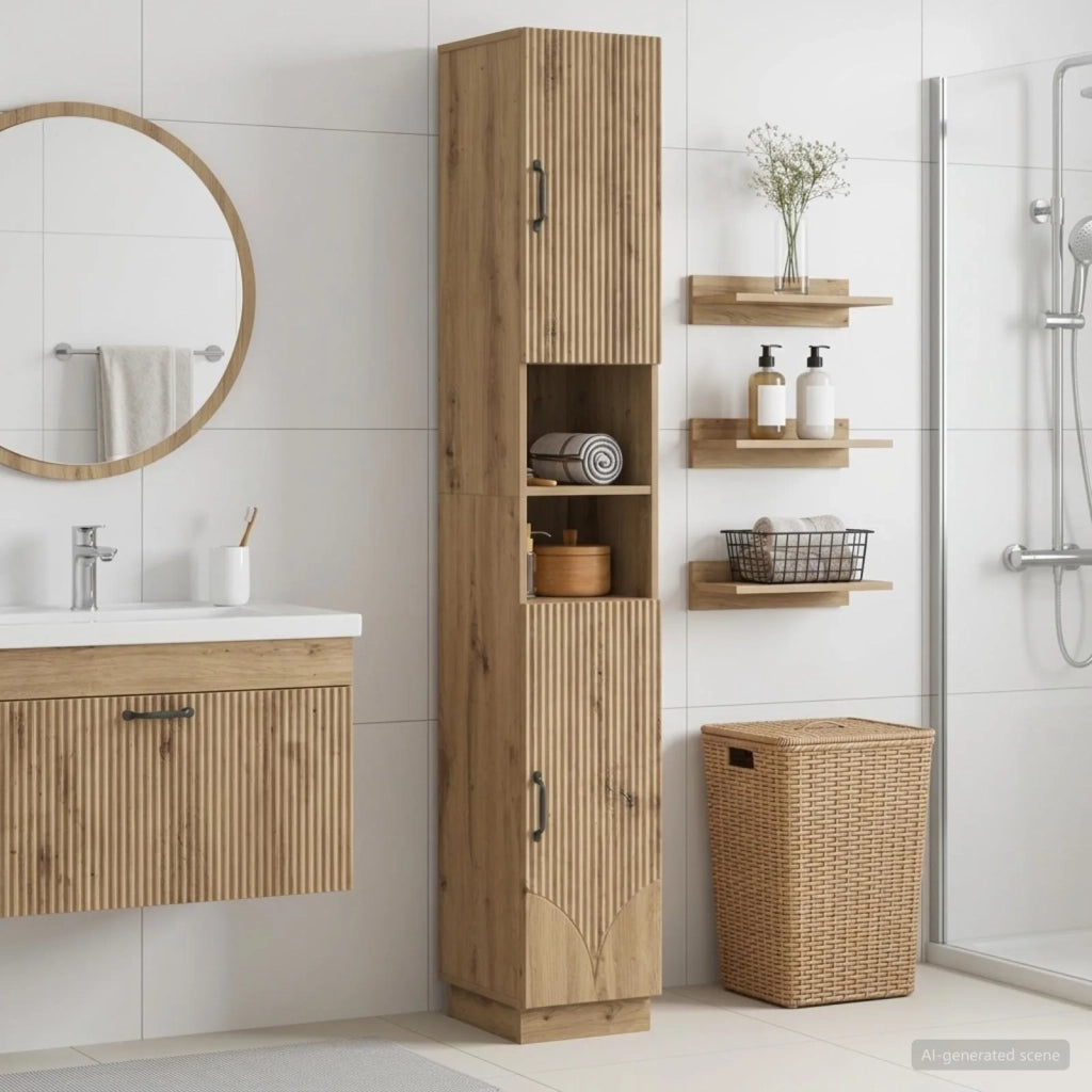 Armadio da Bagno con Ripiano Aperto HOORN Rovere Artigianale 897264
