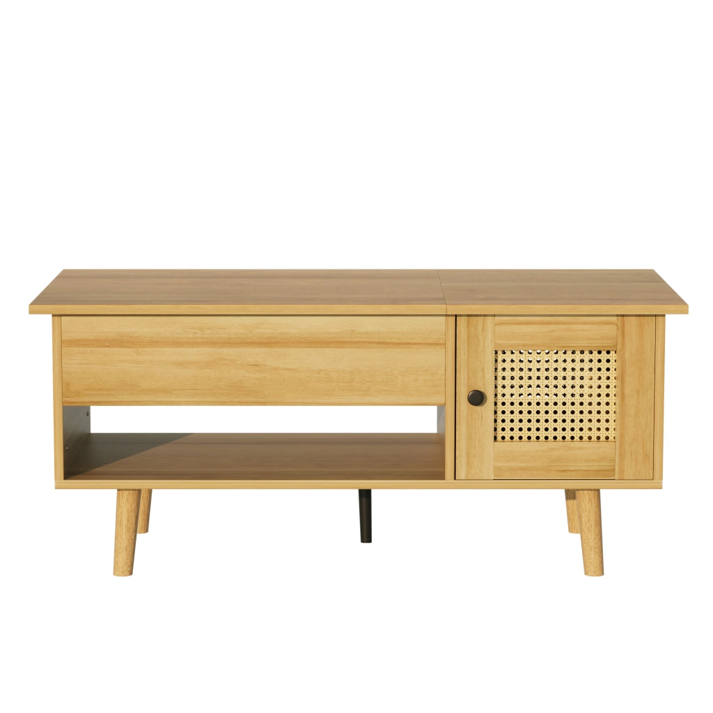 Tavolino da salotto 103x50x46 cm; piano sollevabile con spazio contenitore; truciolato; colore naturale