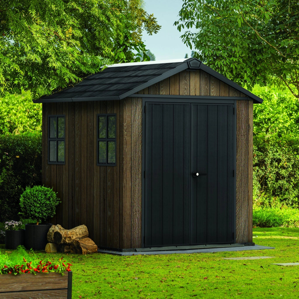 Mattoon, Casetta da Giardino Pavimento Rialzato, Modulabile, Lucchettabile, 224x230x246h cm Marrone Noce