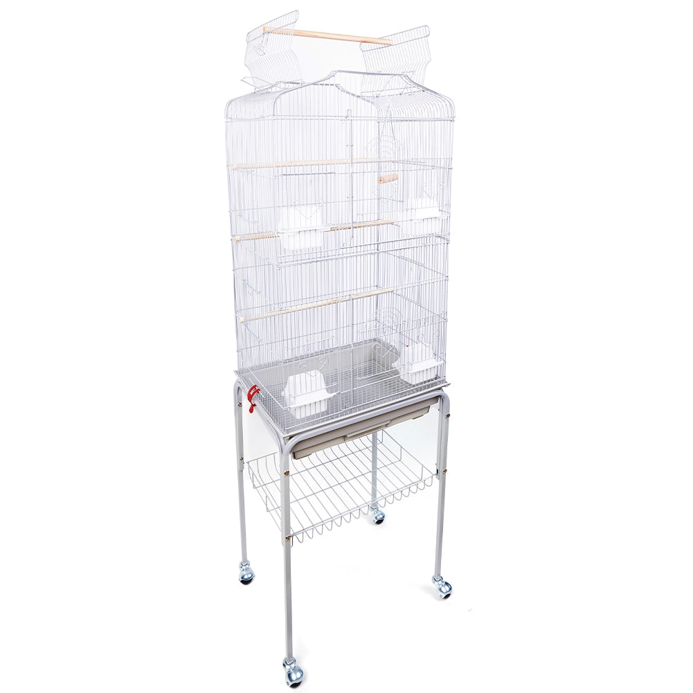 Gabbia Voliera per Uccelli Bianca per Pappagalli con Piedistallo 46 x 36 x 148cm