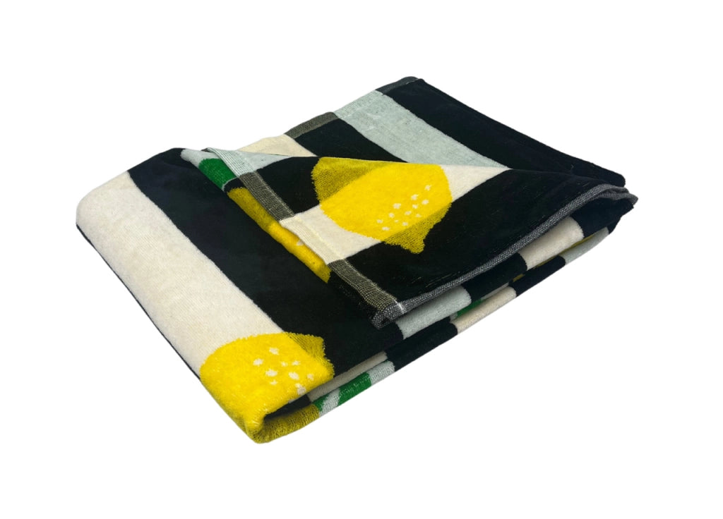Telo Mare Jacquard Spugna Asciugamano Spiaggia Disegno Limoni