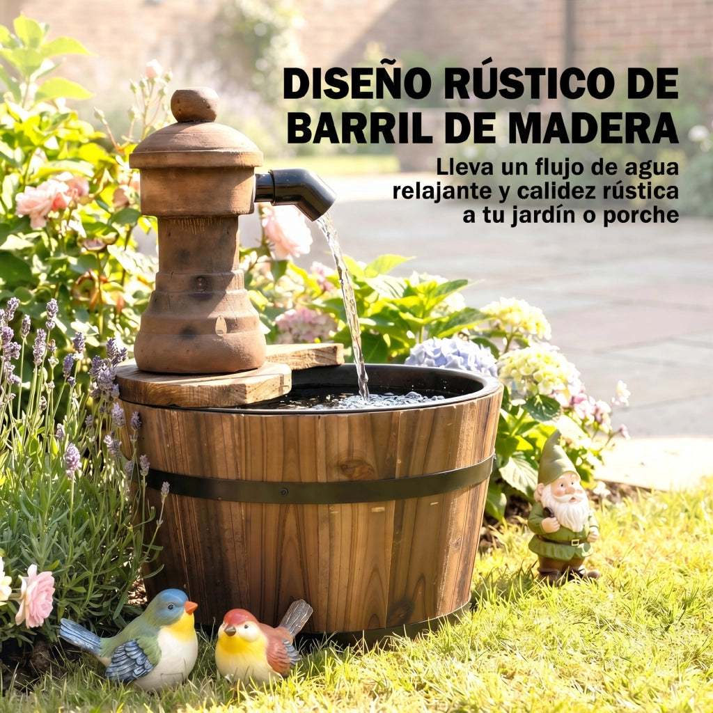Fontana da Giardino Cascata Legno con Pompa Elettrica ¨C zephmum ¨C 27x27x37 cm Naturale