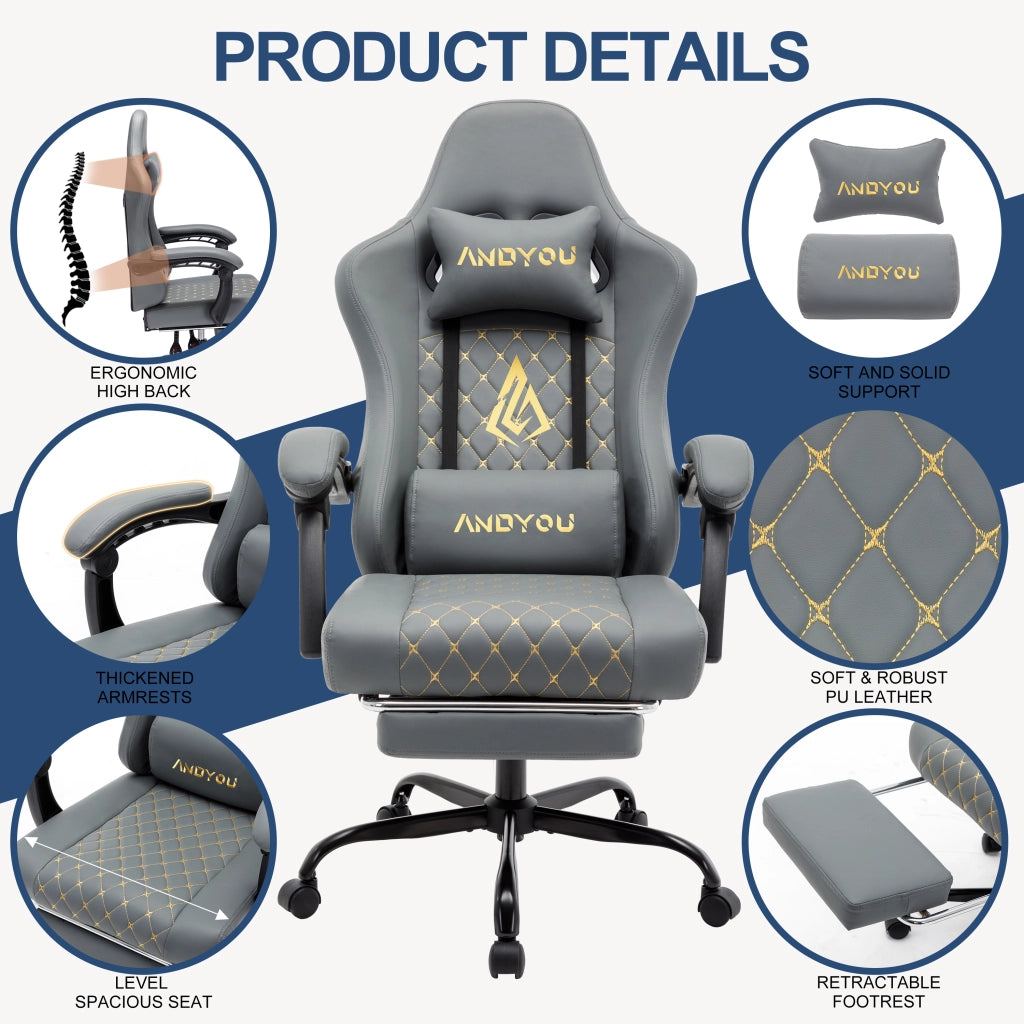 Sedia Gaming Ergonomic in Pelle ¨C Zephmum ¨C Grigio
