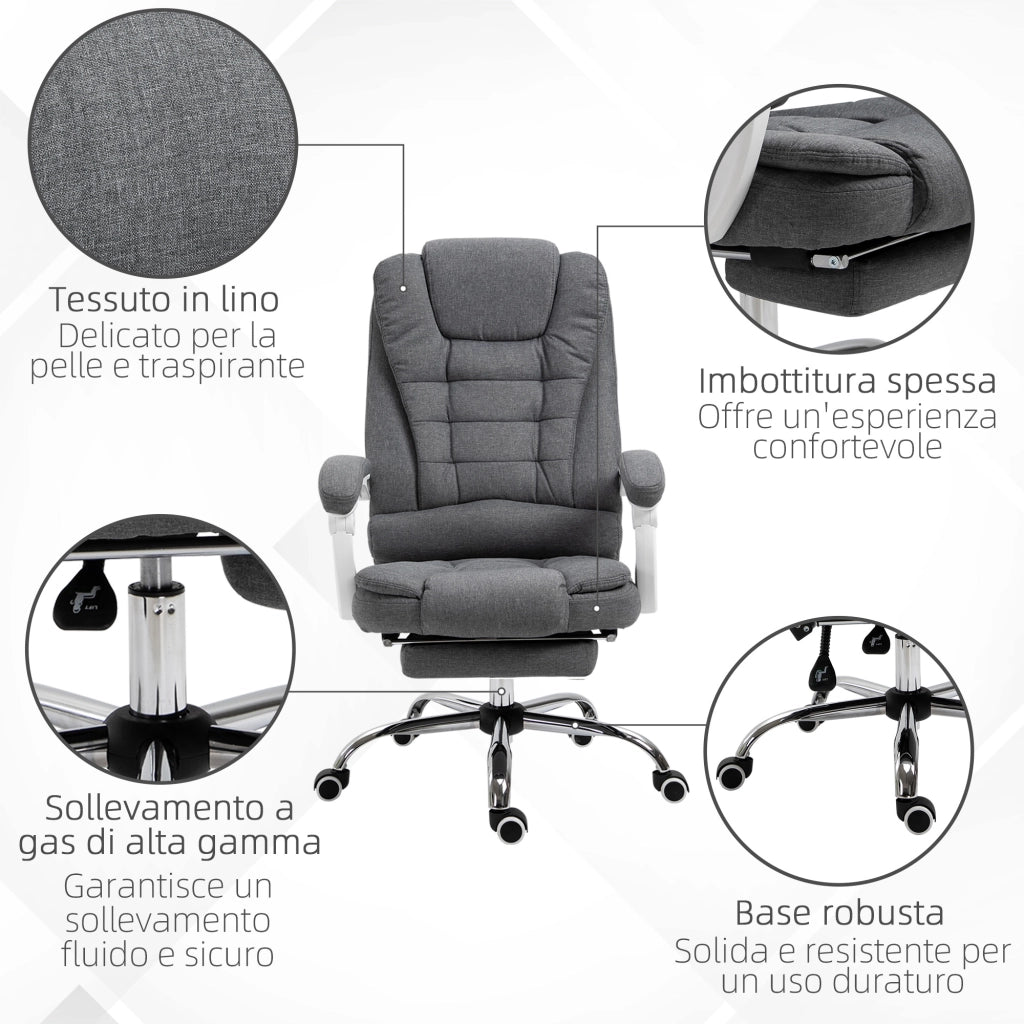 Sedia da Ufficio Reclinabile con Poggiapiedi ¨C Minimal ¨C Tessuto Grigio