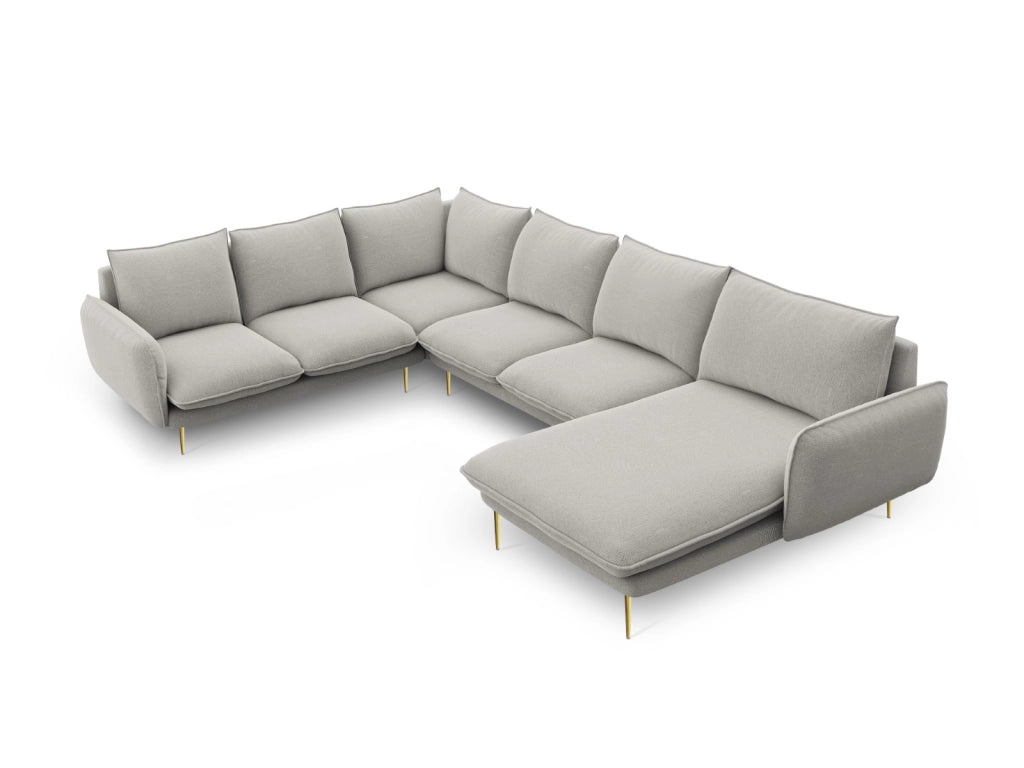 Cosmopolitan Design - Divano panoramico sinistro "Vienna" 7 posti in tessuto strutturato grigio chiaro 