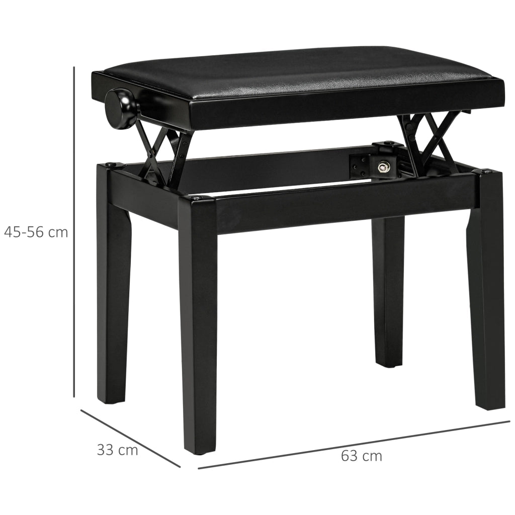 PANCA PER PIANOFORTE REGOLABILE 63 x 33 x 45-56 cm Nera in similpelle