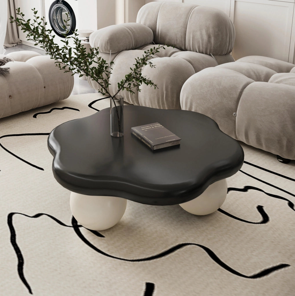 Tavolino da caffè a forma di nuvola 80 x 35 cm in MDF; nero e bianco