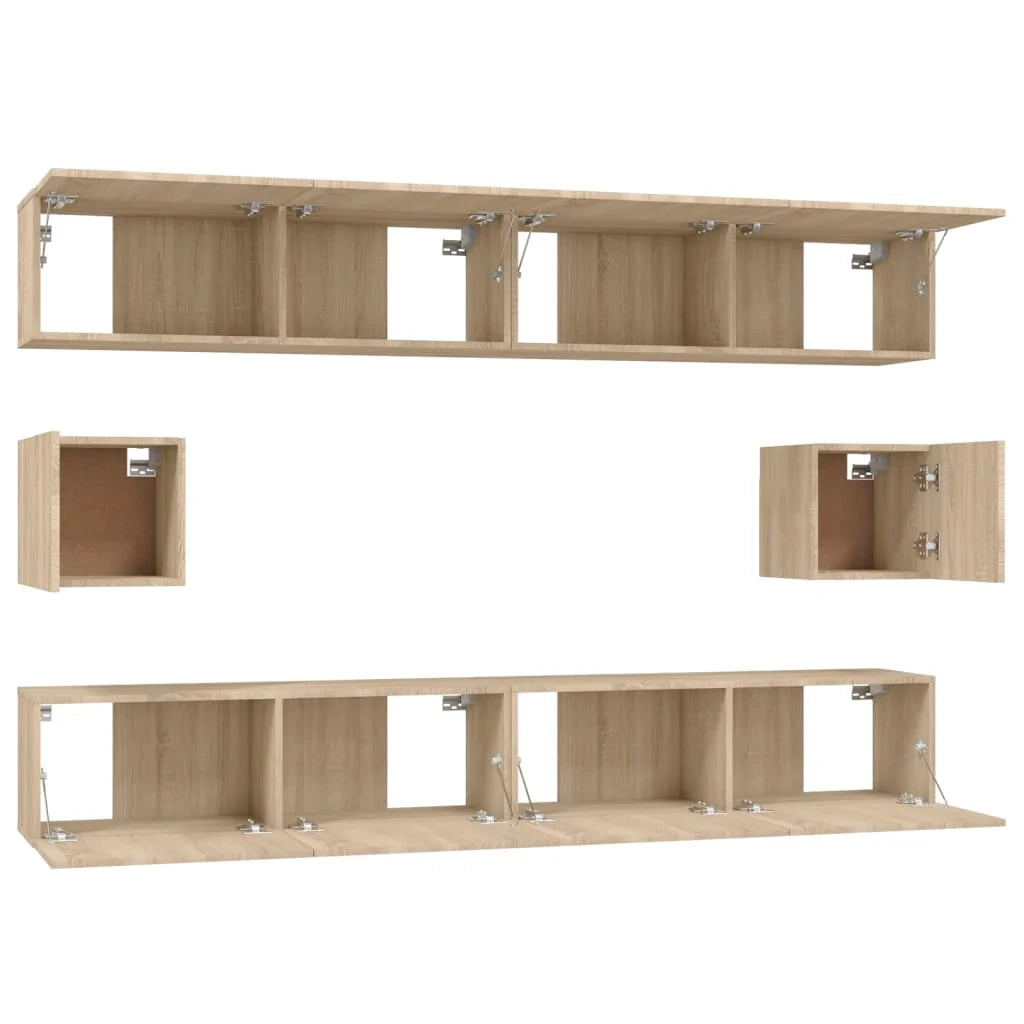 Set di mobili mobile credenza TV televisione soggiorno camera da letto soggiorno 6 pezzi rovere Sonoma multistrato marrone 02_0025121