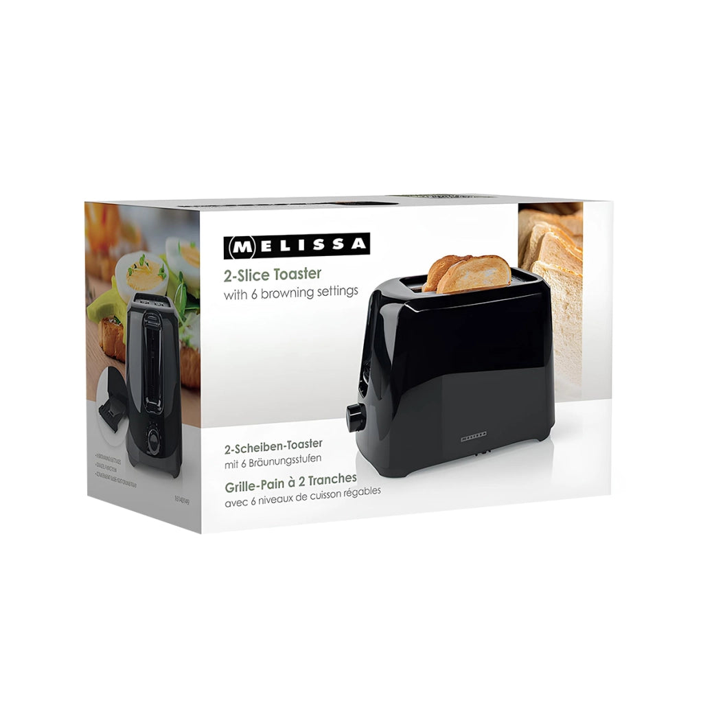 Tostapane 2 Fessure 700W 6 Livelli di Doratura e Vassoio Raccoglibriciole Rimovibile Nero MELISSA