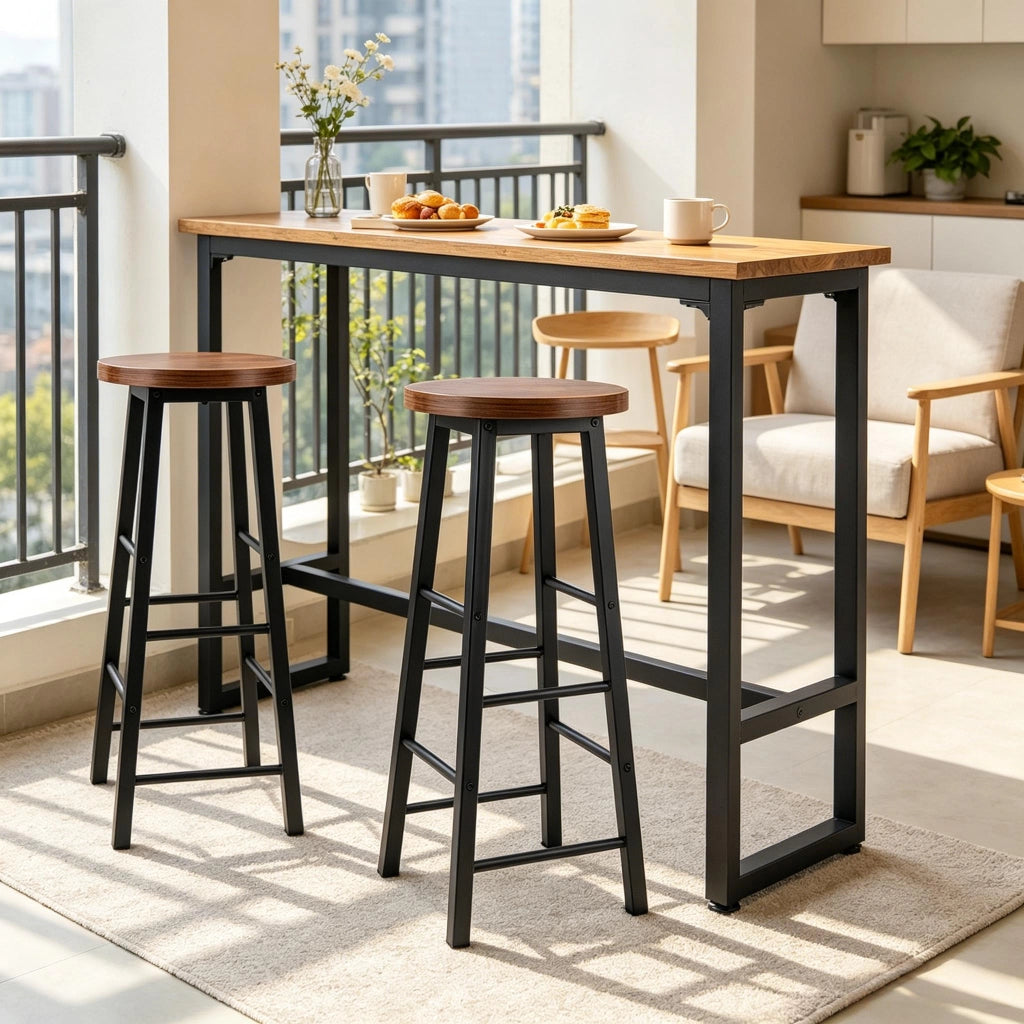 Set di 2 sgabelli da bar industriali con poggiapiedi e struttura in metallo e MDF per cucina e bistrot marrone