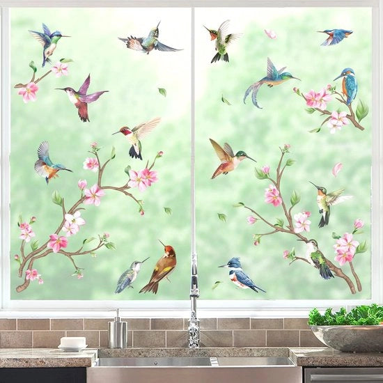 Decalcomanie per finestre Sticker di uccelli su rami Fiori Sticker di uccelli su rami Colibrì Uccelli su rami Antibatterico per finestre Vetro doccia Decorazione per finestre Sticker