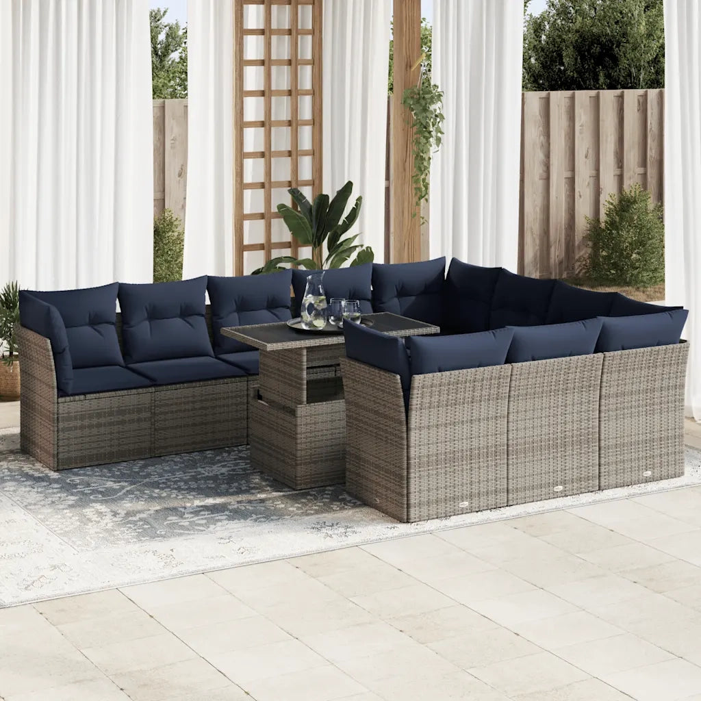 Set Divani Giardino 11 pz con Cuscini Polyrattan Acacia Grigio 3326232