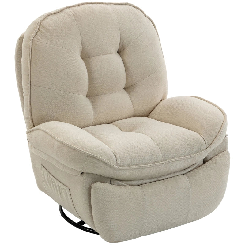 Poltrona relax girevole con funzione dondolo e reclinabile con tasche laterali in poliestere crema per salotto