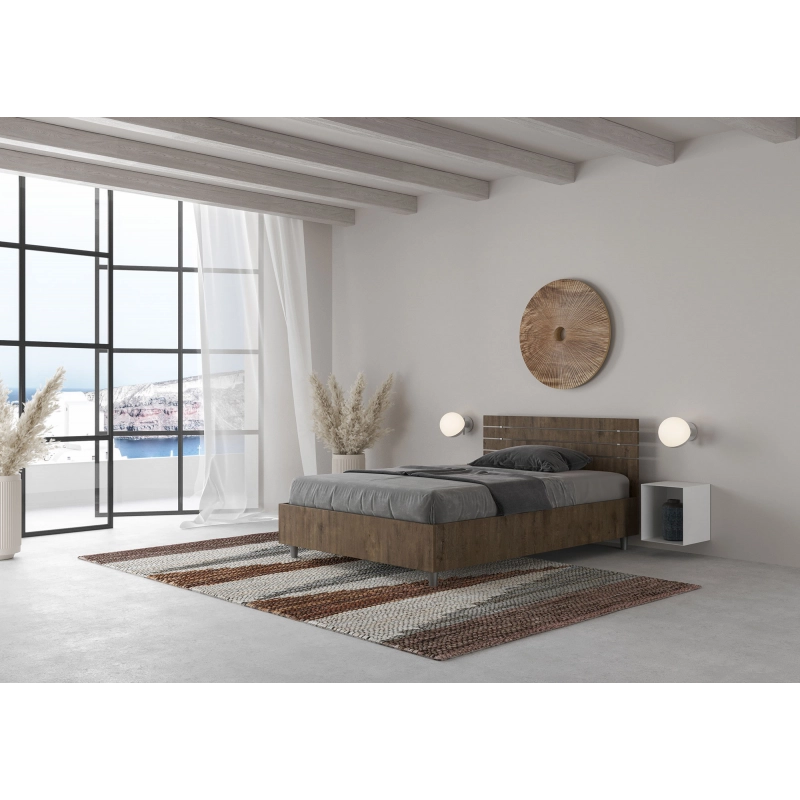 Letto 1 piazza e mezza 120x200 cm testata dritta con doghe Ankel - Contenitore,Noce