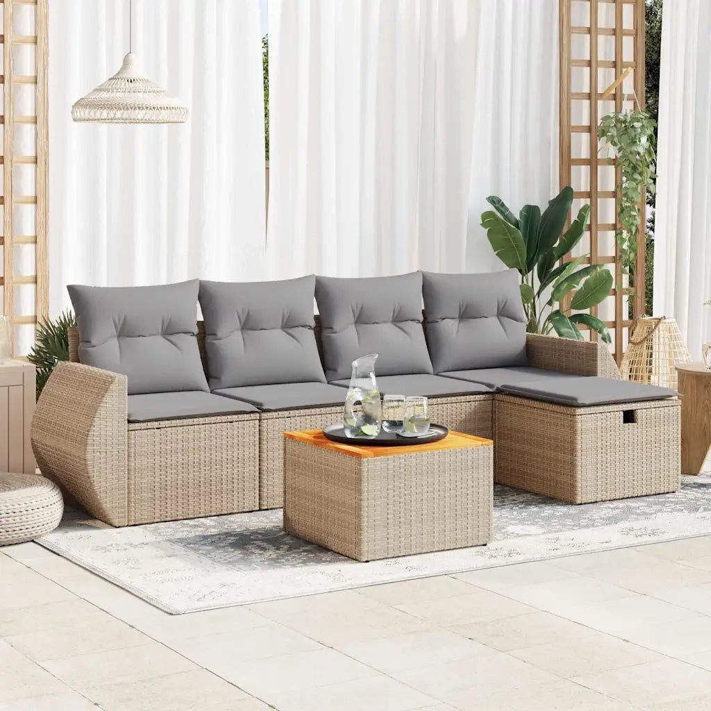 Set Divano da Giardino 6 pz con Cuscini Beige in Polyrattan 3325839