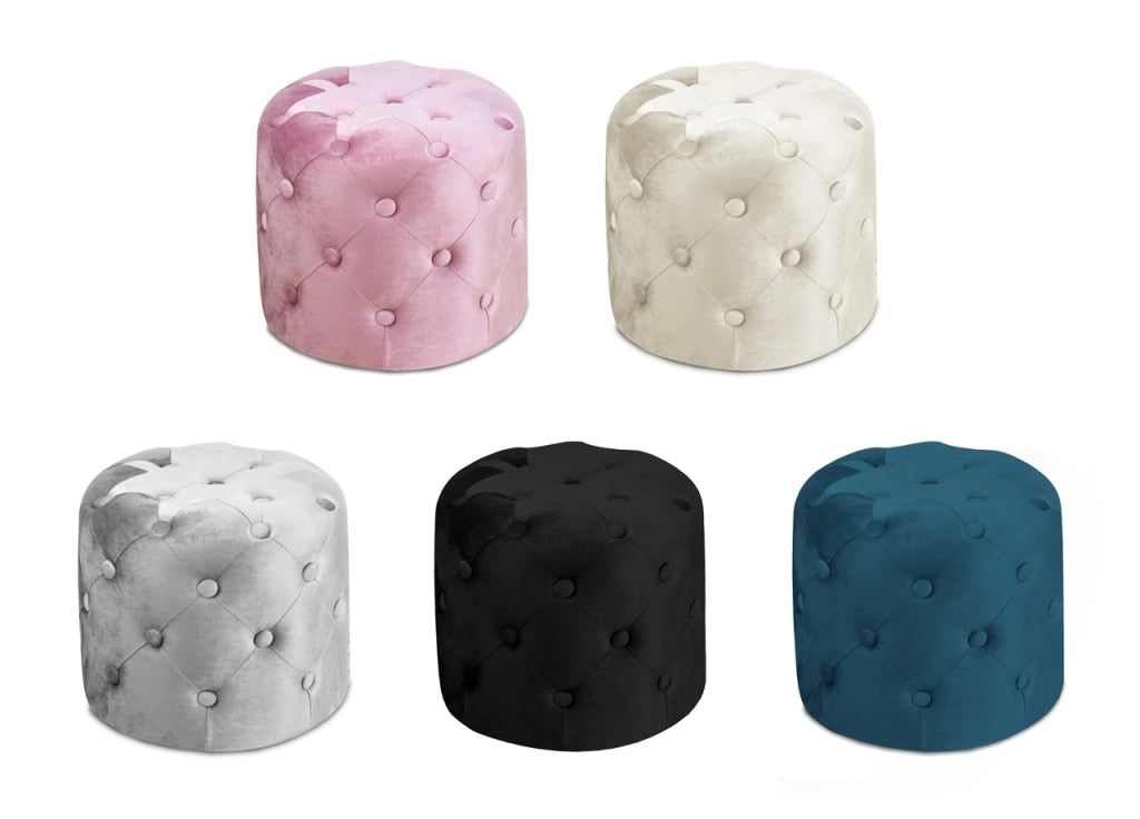 Pouf Salotto/Camera Con Bottoni Imbottito Modello Velvet Parigi In Tinta Unita - Pouf - Beige