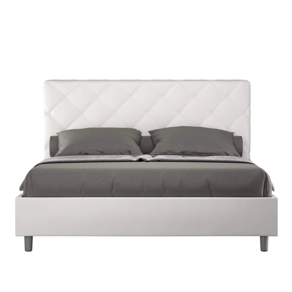 Letto matrimoniale king size contenitore imbottito 170x190 similpelle bianco Priya
