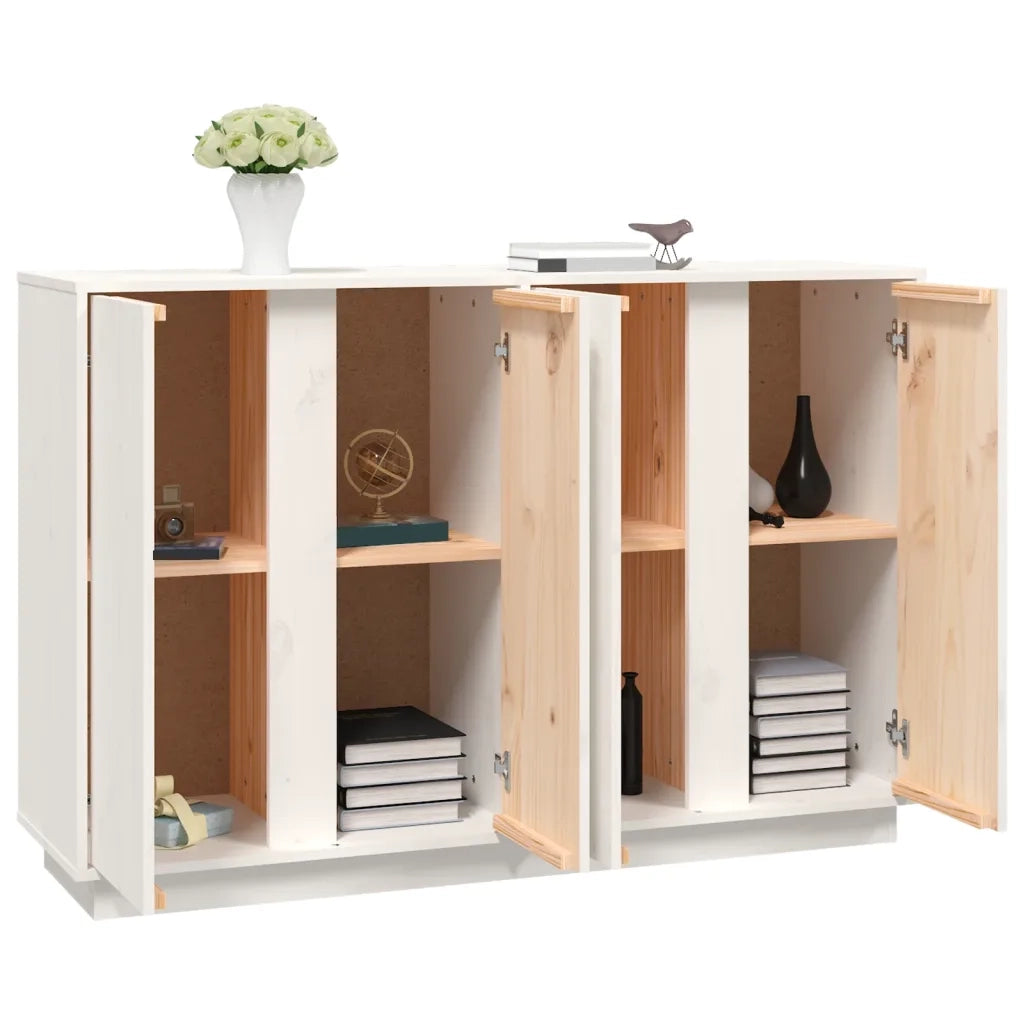 Credenza-Buffet-Armadio da cucina Bianca 120x35x80 cm in Legno Massello di Pino