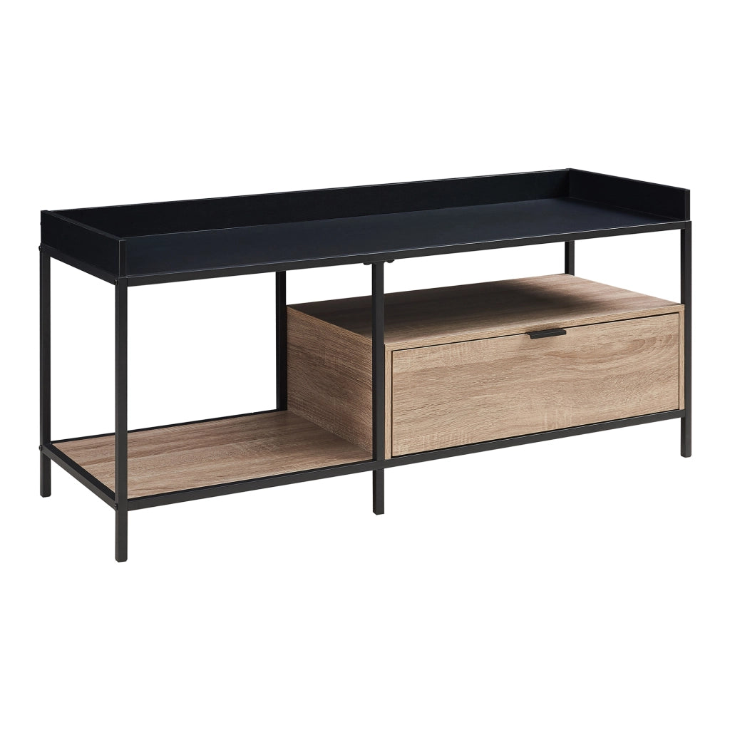 Mobile Porta TV Belana con Cassetto e 2 Scomparti Aperti 120 x 40 x 54 cm - Nero/Effetto Rovere [en.casa]
