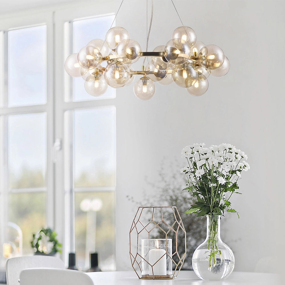 Maytoni Lampadario contemporaneo Dallas 25 luci G9 oro metallo diffusori vetro ambra